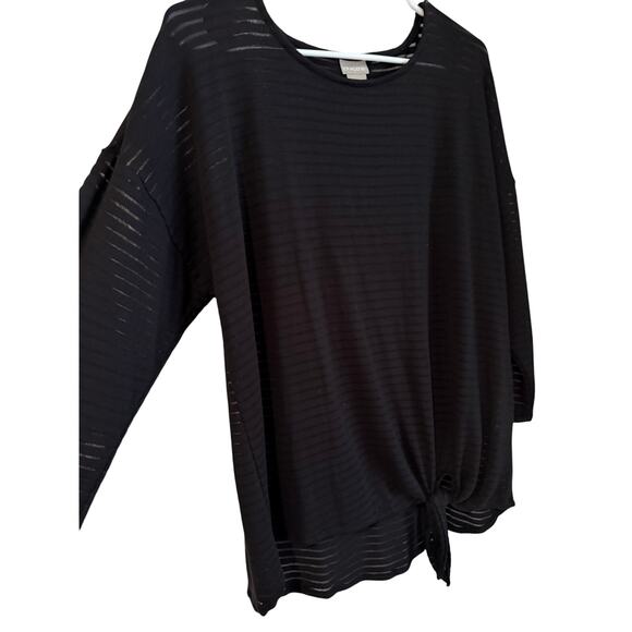 Chico’s Black Long Sleeve Top Size 2 (L) Sheer Sleeves Front Tie Pullover - Picture 3 of 5